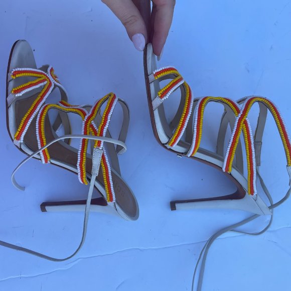 Schutz Meera Strappy Sandals Ankle Strap Tri-color Beaded High Stiletto Heels - Picture 7 of 10